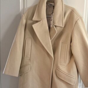 Zara Beige Notch Lapel Wool-Blend Coat